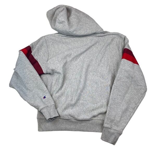 Champion Quarter Zip Hoodie Sweatshirt Red Stripe Medium - Picture 2 of 6
